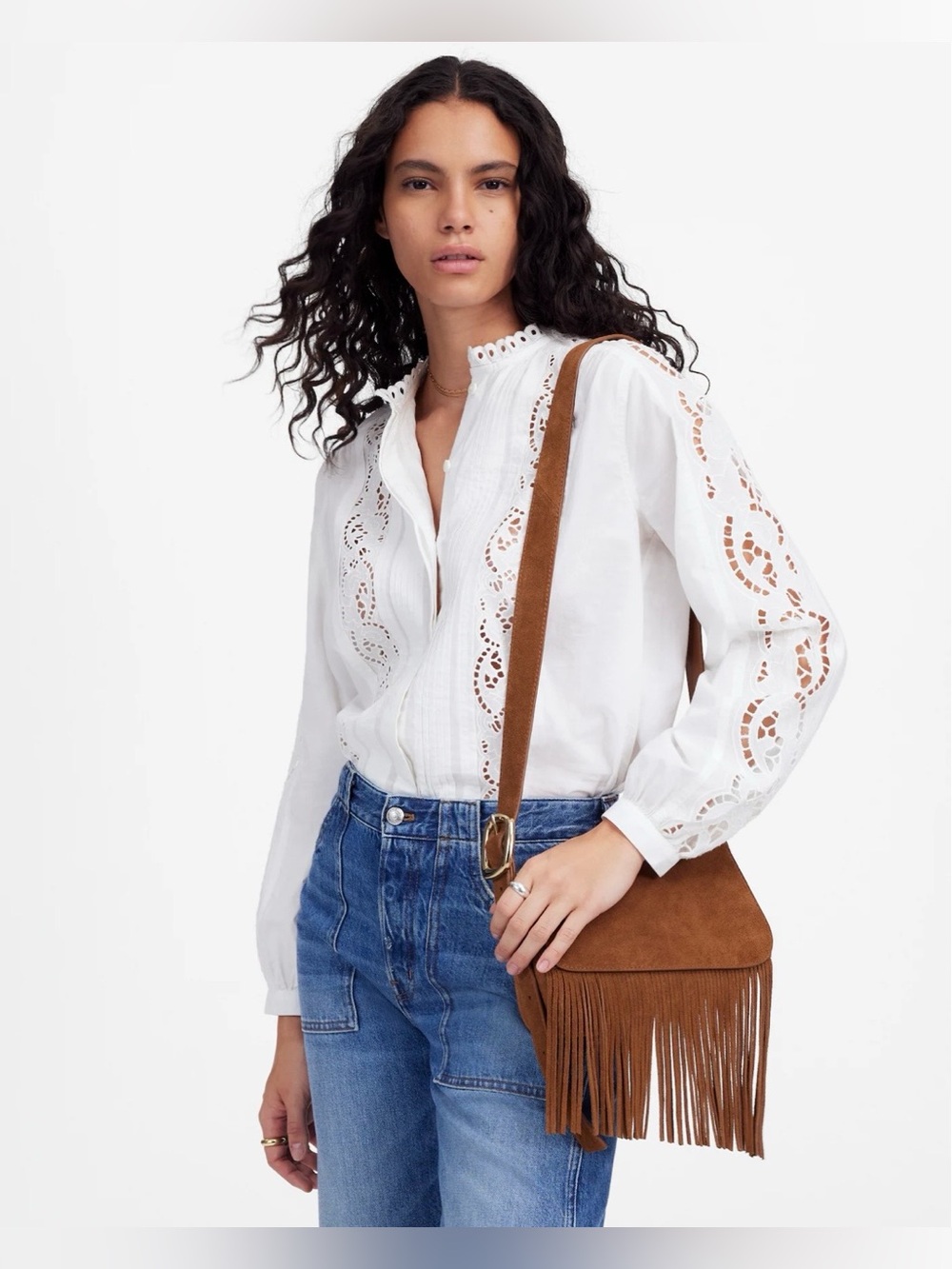 NEW Madewell The Sculptural Buckle Crossbody Bag NU148 Aged Cognac Suede Fringe - Picture 3 of 12